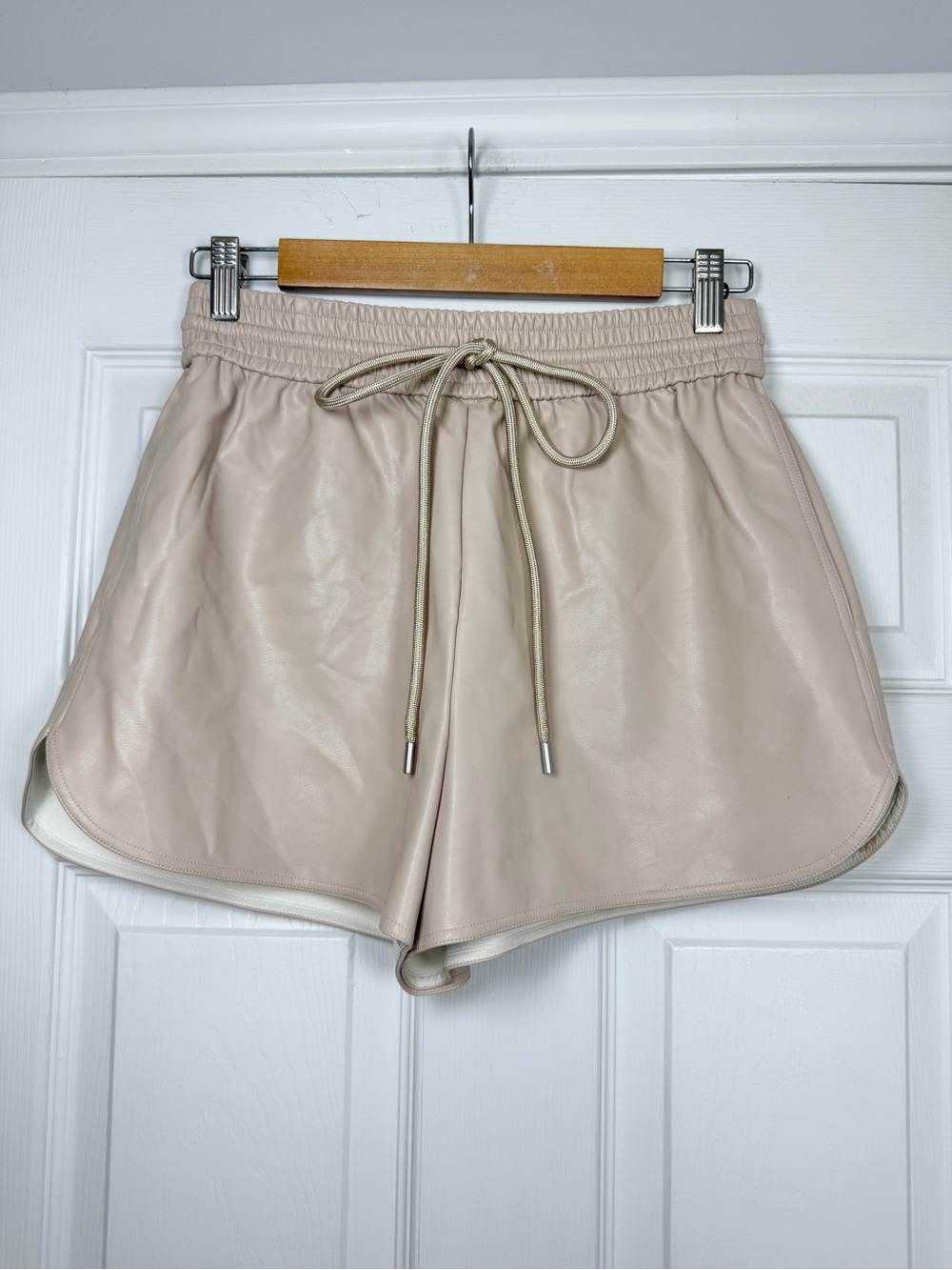 ALC Size 4 • Tan Faux Vegan Leather High Rise Shorts.